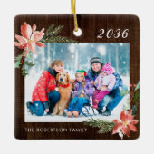 Rustic Wood Christmas Family Foto Keramikornament (Vorderseite)