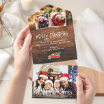 Rustic Wood Christmas Foto Siegel und Send Card All In One Einladung<br><div class="desc">Dieses Weihnachten, senden Sie Ihre Wärme und Freude durch unsere All-in-One-Fotokarte, mit einem rustikalen Holzmotiv und einem fröhlichen roten LKW geschmückt. Es zeigt elegant Ihre Fotos und schafft so einen perfekten Rahmen für Feste. Einfach die Karte falten, die beiliegenden Klarsichtsticker auf die Mitte und die beiden Seiten der Klappe aufklemmen,...</div>
