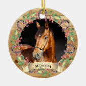 Rustic Wood Christmas Horse Foto Personalisiert Keramik Ornament (Vorne)