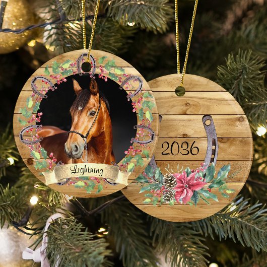 Rustic Wood Christmas Horse Foto Personalisiert Keramik Ornament