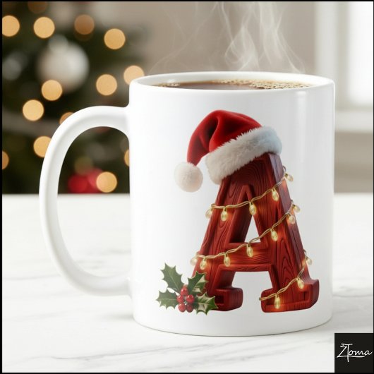 Rustic Wood Christmas Letter A String Lights Kaffeetasse