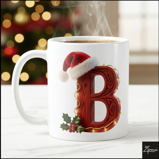 Rustic Wood Christmas Letter B String Lights Kaffeetasse