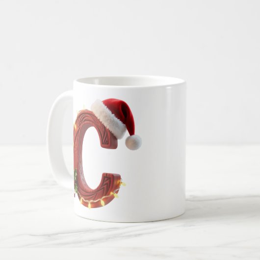 Rustic Wood Christmas Letter C String Lights Kaffeetasse (Vorderseite Links)