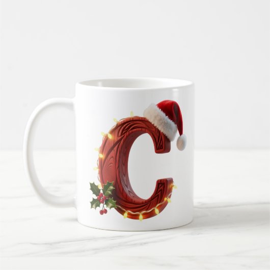 Rustic Wood Christmas Letter C String Lights Kaffeetasse (Links)