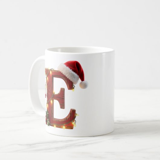 Rustic Wood Christmas Letter E String Lights Kaffeetasse (Vorderseite Links)