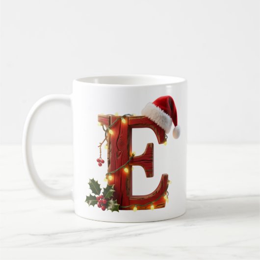 Rustic Wood Christmas Letter E String Lights Kaffeetasse (Links)