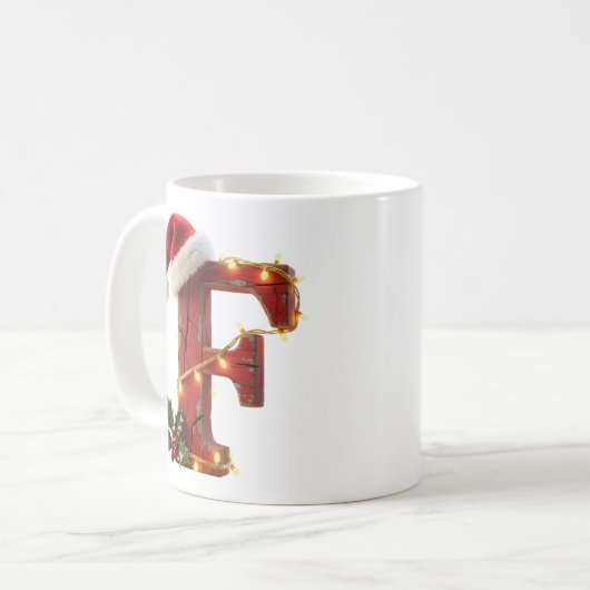 Rustic Wood Christmas Letter F String Lights Kaffeetasse (Vorderseite Links)