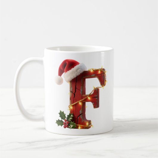 Rustic Wood Christmas Letter F String Lights Kaffeetasse (Links)