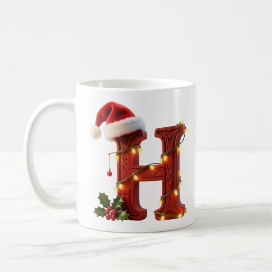 Rustic Wood Christmas Letter H String Lights Kaffeetasse (Links)