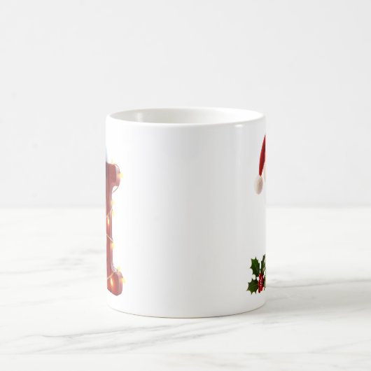 Rustic Wood Christmas Letter I String Lights Kaffeetasse (Mittel)