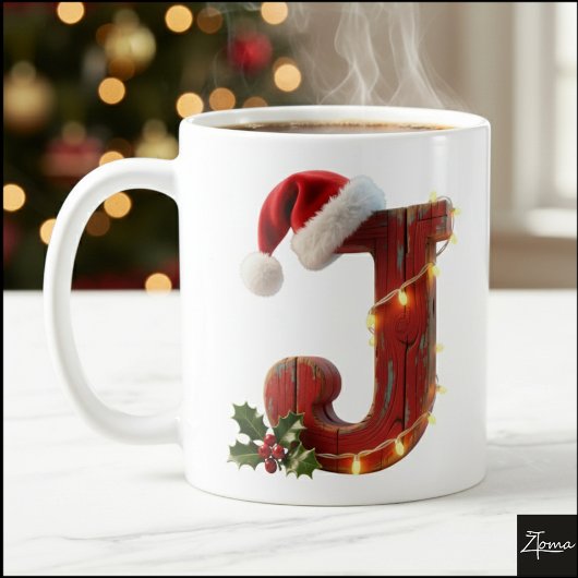 Rustic Wood Christmas Letter J String Lights Kaffeetasse