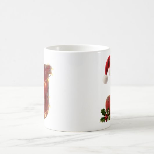 Rustic Wood Christmas Letter J String Lights Kaffeetasse (Mittel)