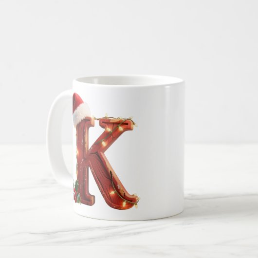 Rustic Wood Christmas Letter K String Lights Kaffeetasse (Vorderseite Links)