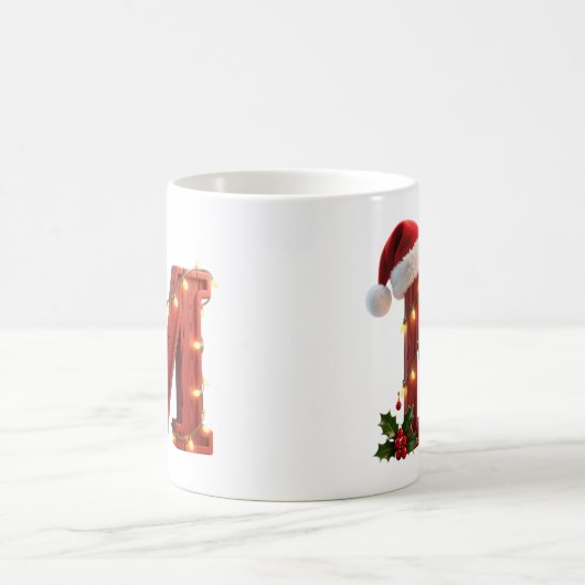 Rustic Wood Christmas Letter M String Lights Kaffeetasse (Mittel)