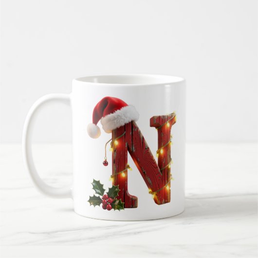 Rustic Wood Christmas Letter NString Lights Kaffeetasse (Links)