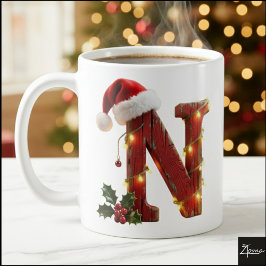 Rustic Wood Christmas Letter NString Lights Kaffeetasse