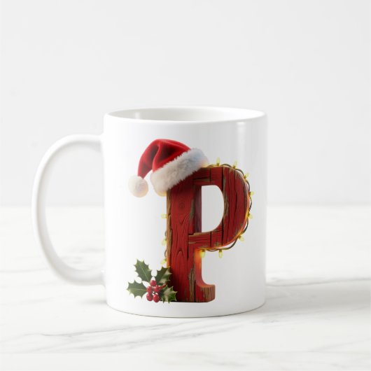 Rustic Wood Christmas Letter P String Lights Kaffeetasse (Links)