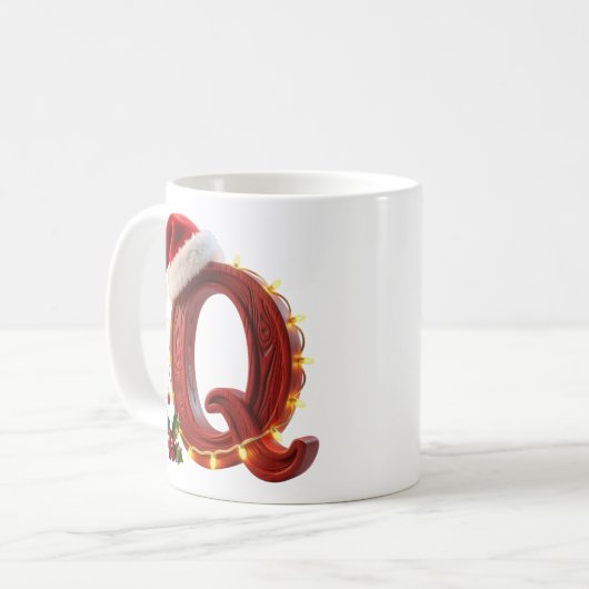 Rustic Wood Christmas Letter Q String Lights Kaffeetasse (Vorderseite Links)