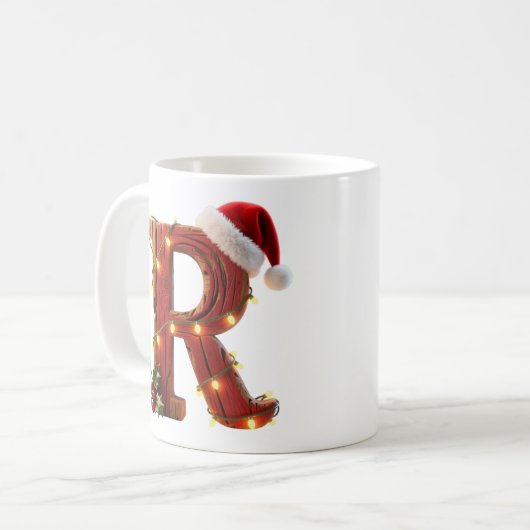 Rustic Wood Christmas Letter R String Lights Kaffeetasse (Vorderseite Links)