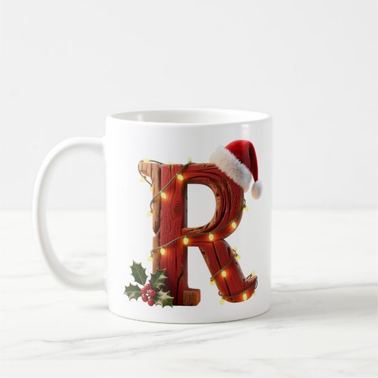 Rustic Wood Christmas Letter R String Lights Kaffeetasse (Links)