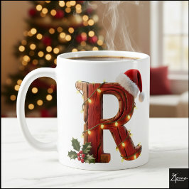 Rustic Wood Christmas Letter R String Lights Kaffeetasse
