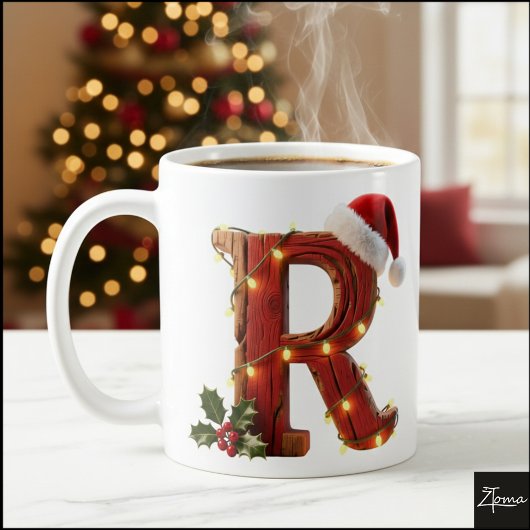 Rustic Wood Christmas Letter R String Lights Kaffeetasse