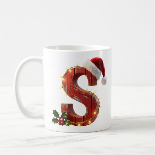 Rustic Wood Christmas Letter S String Lights Kaffeetasse (Links)