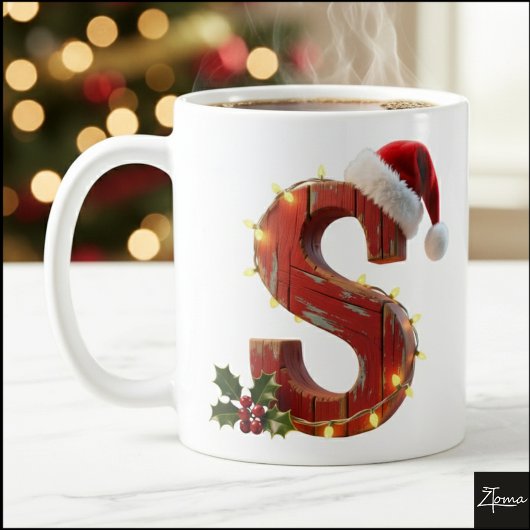 Rustic Wood Christmas Letter S String Lights Kaffeetasse