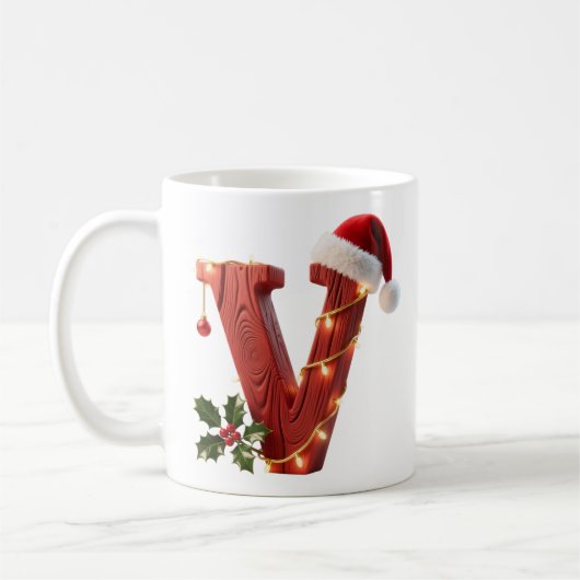 Rustic Wood Christmas Letter V String Lights Kaffeetasse (Links)