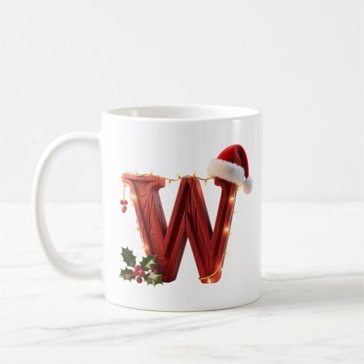 Rustic Wood Christmas Letter W String Lights Kaffeetasse (Links)