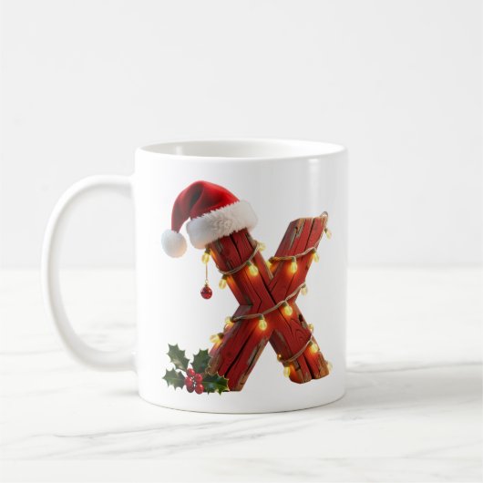 Rustic Wood Christmas Letter X String Lights Kaffeetasse (Links)