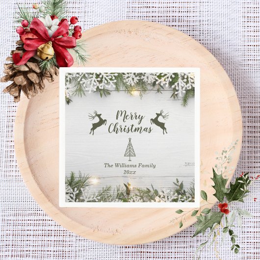 Rustic Wood Christmas Party Rentier Serviette