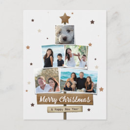 Rustic Wood Christmas Tree | 5 Fotos Collage Feiertagspostkarte