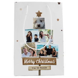 Rustic Wood Christmas Tree | 5 Fotos Collage Mittlere Geschenktüte