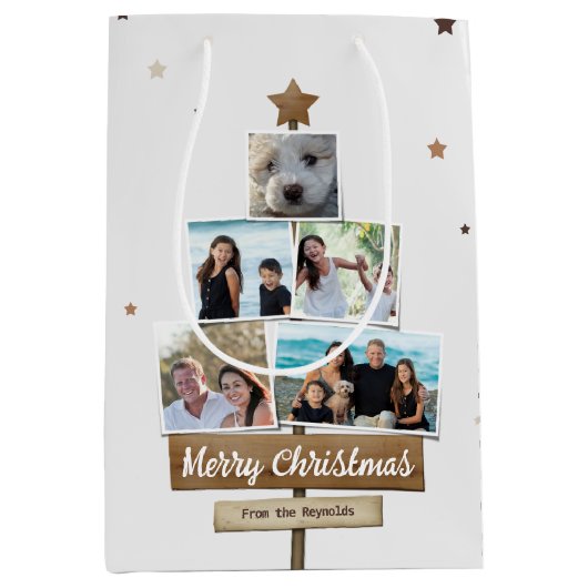 Rustic Wood Christmas Tree | 5 Fotos Collage Mittlere Geschenktüte (Vorderseite)