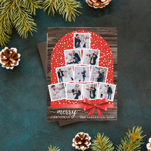 Rustic Wood Christmas Tree Arch Foto Collage Feiertagskarte