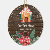 Rustic Wood Christmas Unsere erste Zuhause Keramik Ornament (Links)