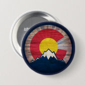 Rustic wood Colorado flag mountains pin button (Vorne & Hinten)