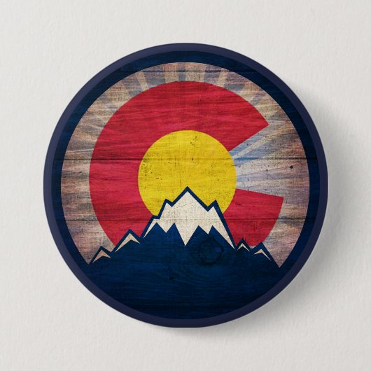 Rustic wood Colorado flag mountains pin button (Vorderseite)