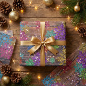 Rustic Wood Colorful Glitter Snowflakes Christmas Seidenpapier