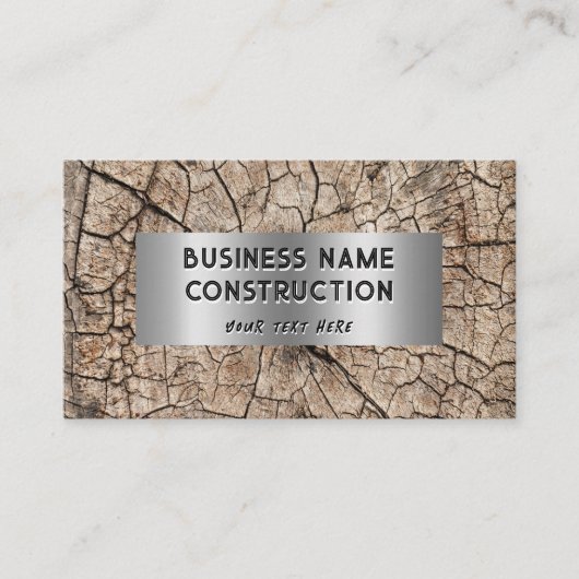 Rustic Wood Construction Silver Metallic Visitenkarte (Vorderseite)