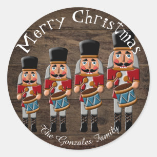 Rustic Wood Country Christmas Nutcracker Runder Aufkleber