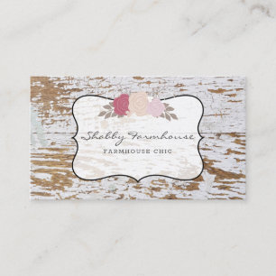 Rustic Wood Country Farmhouse Rose Script Busines Visitenkarte
