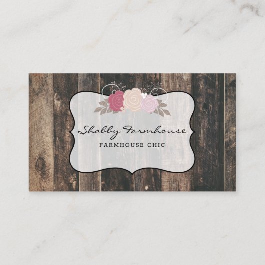 Rustic Wood Country Farmhouse Rose Script Visitenkarte (Vorderseite)