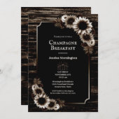 Rustic Wood Country Floral Champagne Frühstück Einladung (Vorne/Hinten)