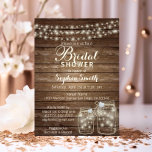 RUSTIC Wood Country Mason Jar Brautparty Einladung<br><div class="desc">Wie schön sind diese rustikalen Tinkle-Saitenleuchten mit Maurerkrümeln,  die zur Brautdusche einladen. Elegantes Land,  Outdoor Thema mit schönen topographischen Buchstaben. Mason-Gläser haben Imitate Diamantherzen. Editierbare Vorlage - sehr einfach,  um Ihre Informationen hinzuzufügen. Rückseite der Karte hat ZUKUNFT Frau Name. Erhalten Sie passende Aufkleber!</div>