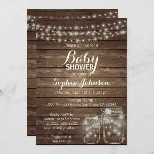 RUSTIC Wood Country Mason Jars Kinderdusche Einladung (Vorne/Hinten)
