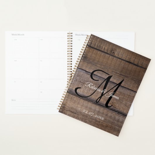 Rustic Wood Country Monogram Script Wedding Planer (Anzeige)