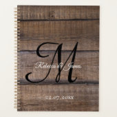 Rustic Wood Country Monogram Script Wedding Planer (Vorderseite)