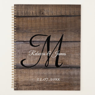 Rustic Wood Country Monogram Script Wedding Planer